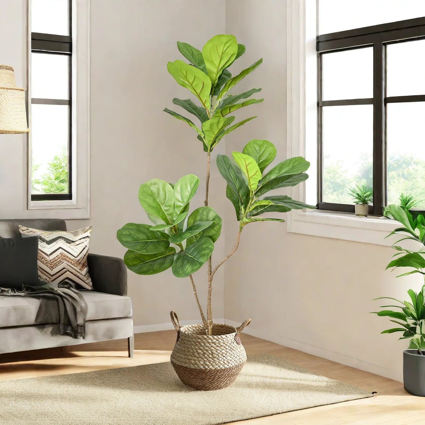 70/135cm Artificial Ficus Tree Branches Large Banyan Leaves Fake Rubber Plant Plastic Tall Plant Landscape For Home Garden Decor
