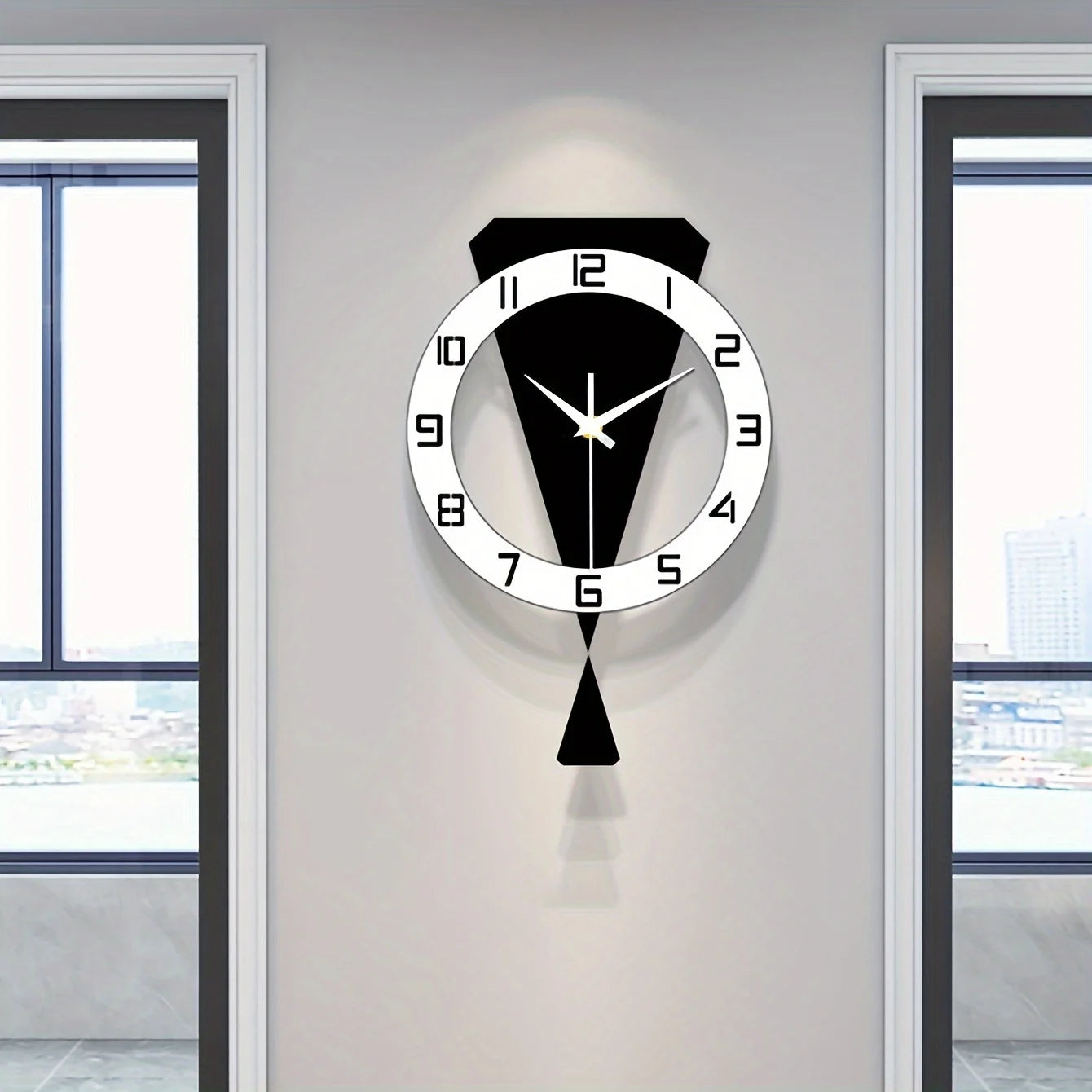"Chic Decor Clock" Acrylic Silent Wall Clock with Pendulum, No Drilling, Battery Operated for Bedroom and Living Room Decoration