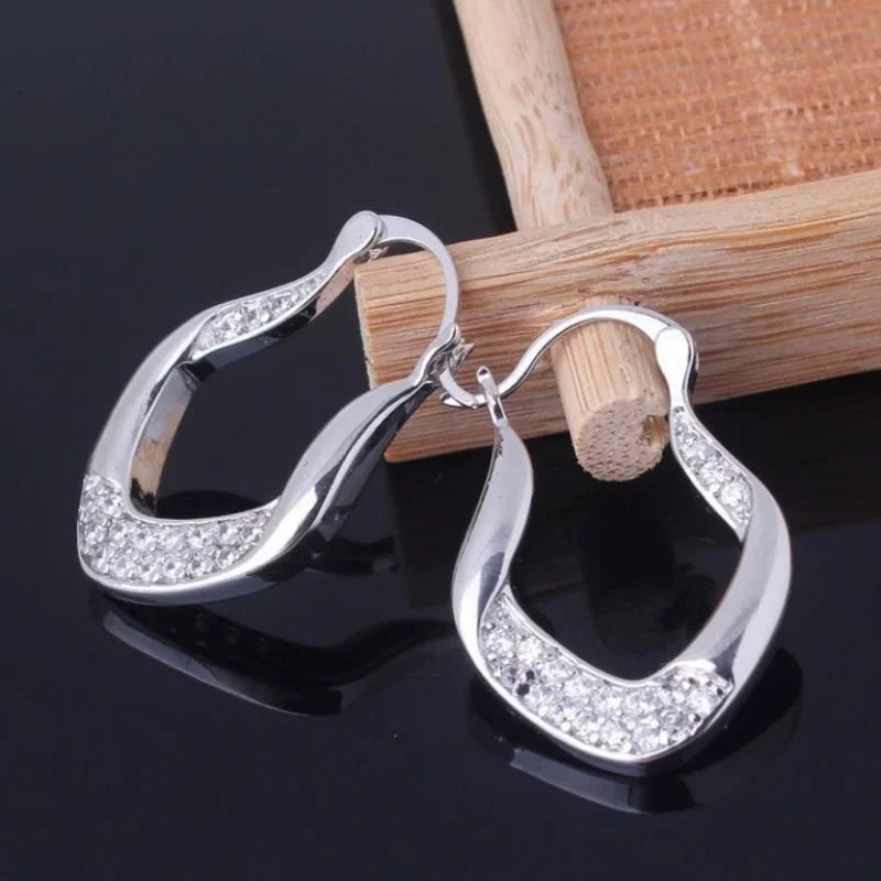 Delysia King Women Trendy Geometric Pendant Earrings Fashion Elegant and Simple Crystal Inlaid Ear Clip
