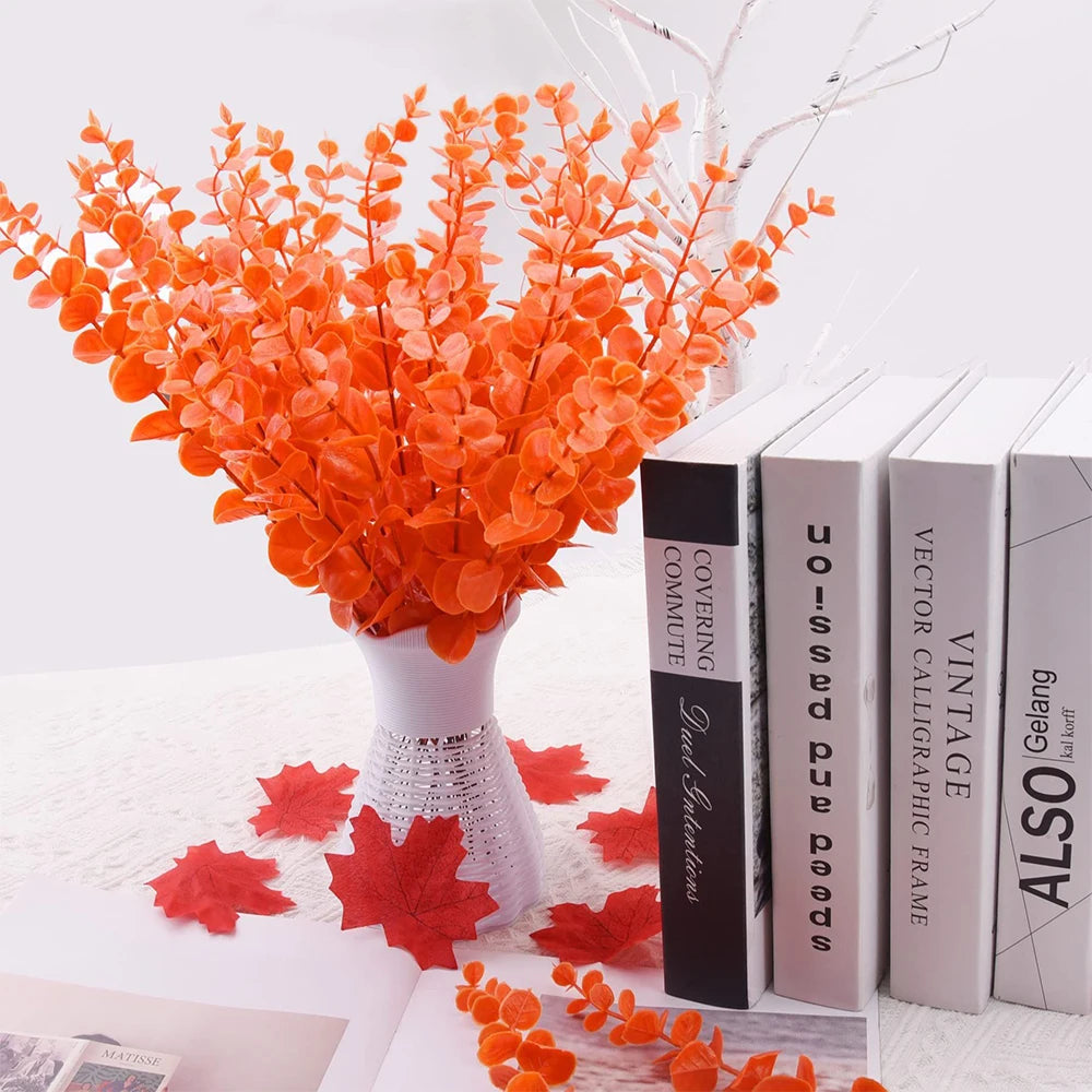 5pcs/Lot Artificial Gold Eucalyptus Branch Stem Artificial Plants for Home Wedding Flower Arrangement Greenery Decoration