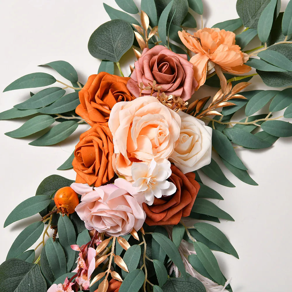 Yannew Artificial Wedding Arch Flowers Kit Boho Dusty Rose Blue Eucalyptus Garland Drapes for Wedding Decorations Welcome Sign