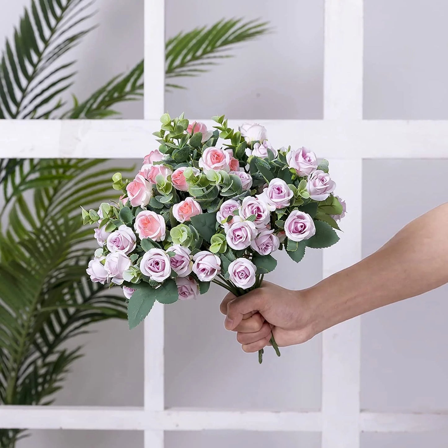 1pcs Artificial Flowers Bouquet Rose Eucalyptus Leaves Wedding Decoration Peony Fake Flower for Party Home Decor Outdoor