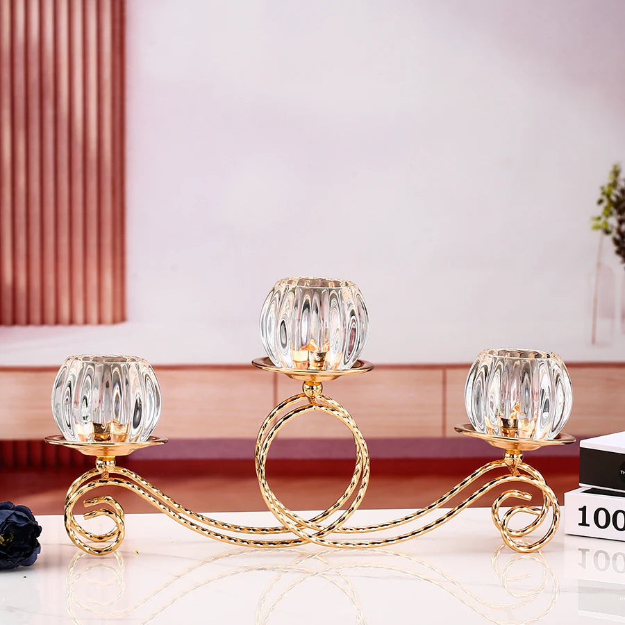 1pc 3 Arms Golden Metal Candle Holder Votive Candle Holder Candelabra, Vintage Candlestick for Table Centerpiece Wedding