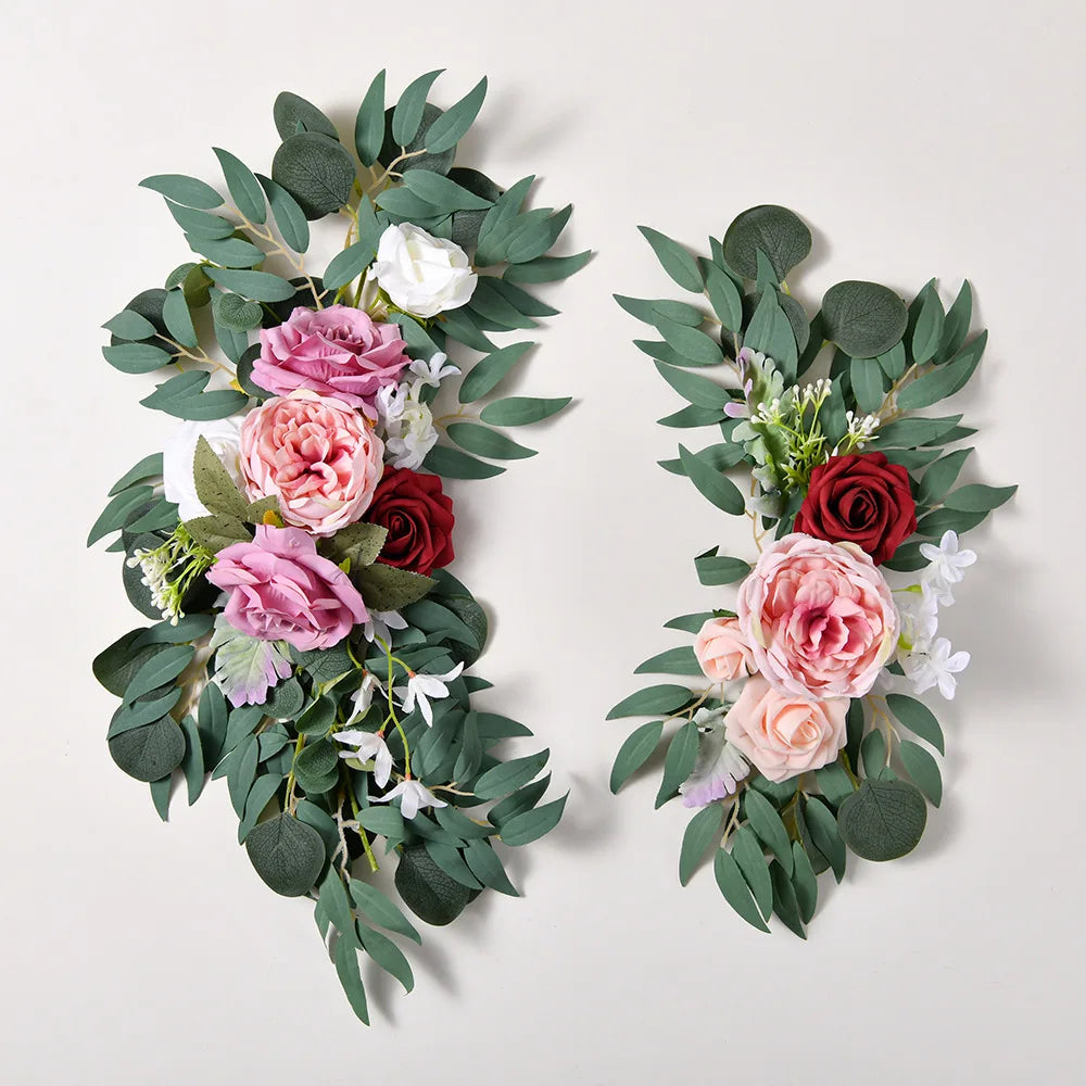 Yannew Artificial Wedding Arch Flowers Kit Boho Dusty Rose Blue Eucalyptus Garland Drapes for Wedding Decorations Welcome Sign