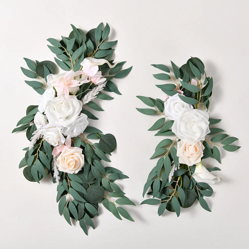 Yannew Artificial Wedding Arch Flowers Kit Boho Dusty Rose Blue Eucalyptus Garland Drapes for Wedding Decorations Welcome Sign