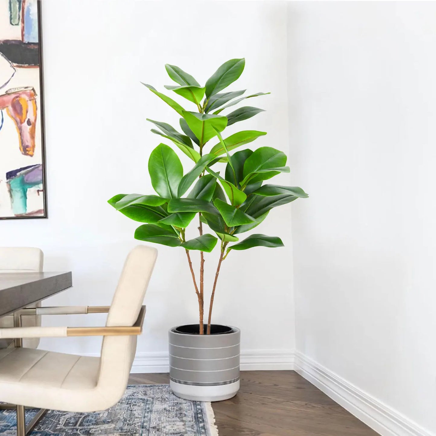 70/135cm Artificial Ficus Tree Branches Large Banyan Leaves Fake Rubber Plant Plastic Tall Plant Landscape For Home Garden Decor