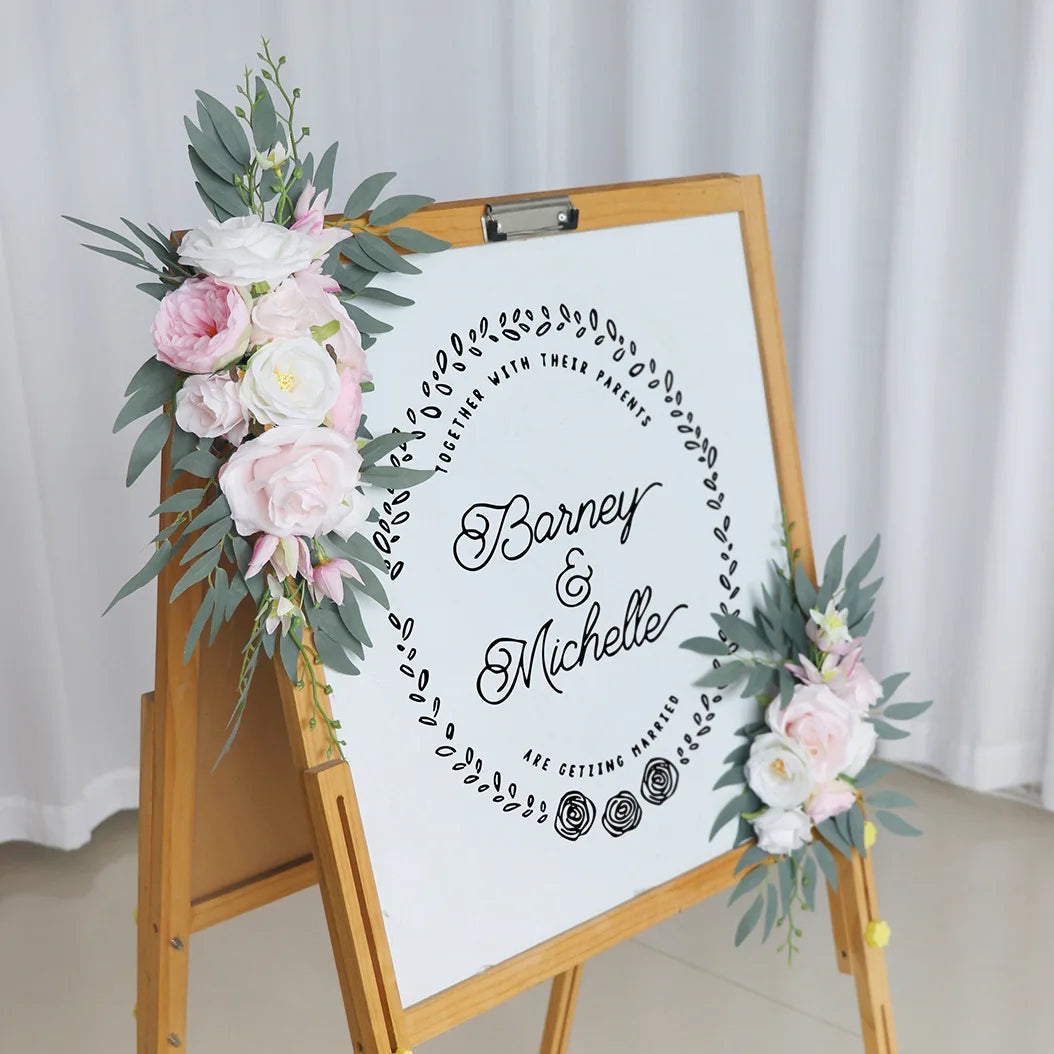 Yannew Artificial Wedding Arch Flowers Kit Boho Dusty Rose Blue Eucalyptus Garland Drapes for Wedding Decorations Welcome Sign