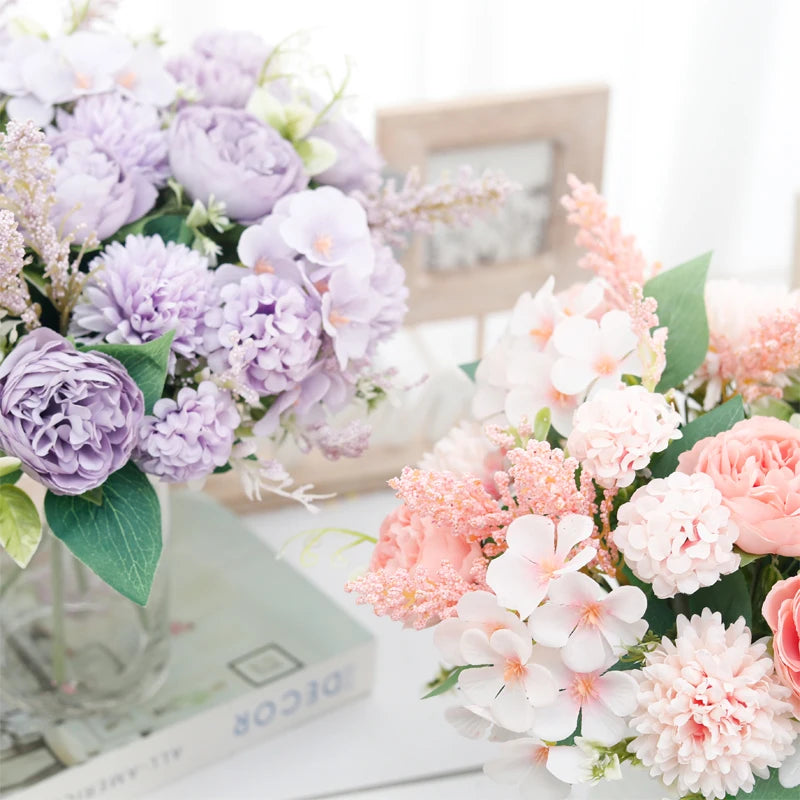 Artificial Flowers Pink Silk Bride Bouquets Peony Wedding Supplies Home Room Garden Decoration Fake Floral Valentine's Day Gifts