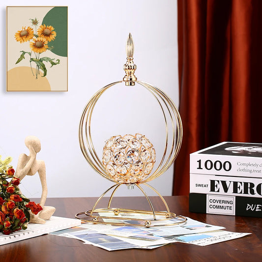 1pc Golden Crystal Candle Holder Flower Vase Candlesticks for Dining Coffee Table Wedding Events Parties Home Decor