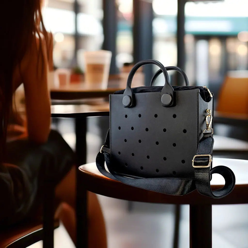 New EVA Leather Large Tote Bag for Women Fashion Solid Color Zipper Female Shoulder Bag Ladies Beach Bag Waterproof Fit Charms