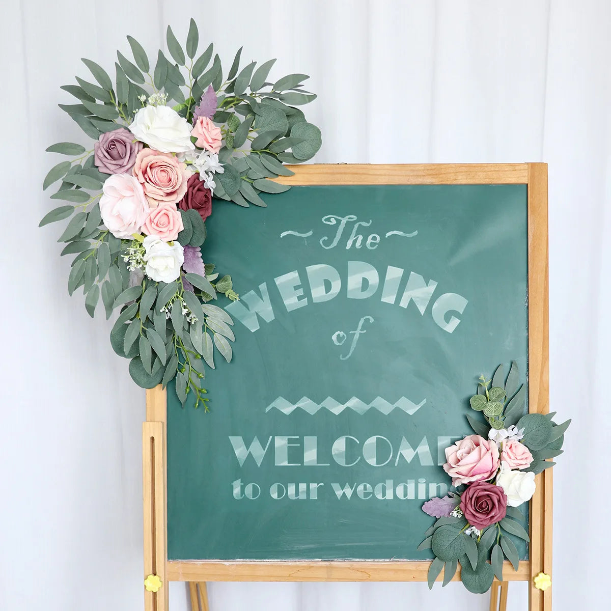 Yannew Artificial Wedding Arch Flowers Kit Boho Dusty Rose Blue Eucalyptus Garland Drapes for Wedding Decorations Welcome Sign