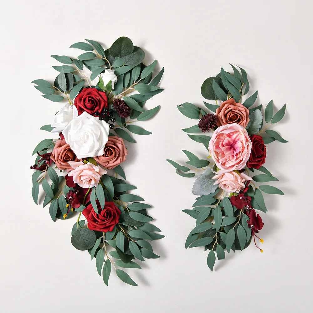 Yannew Artificial Wedding Arch Flowers Kit Boho Dusty Rose Blue Eucalyptus Garland Drapes for Wedding Decorations Welcome Sign
