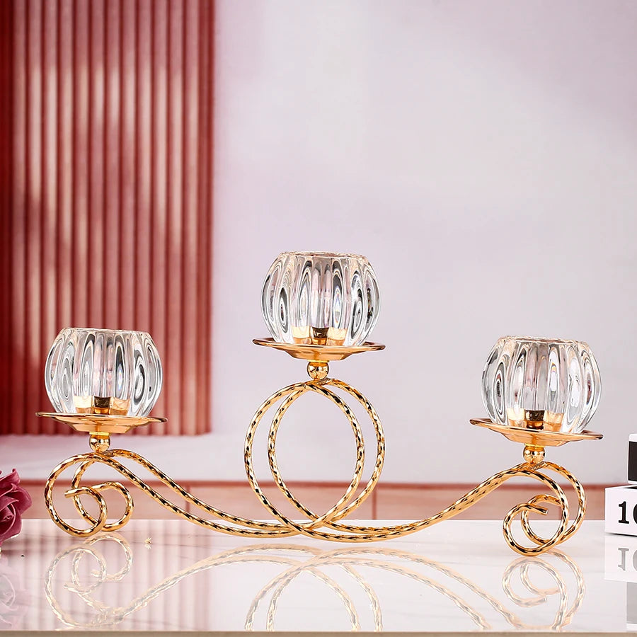 1pc 3 Arms Golden Metal Candle Holder Votive Candle Holder Candelabra, Vintage Candlestick for Table Centerpiece Wedding