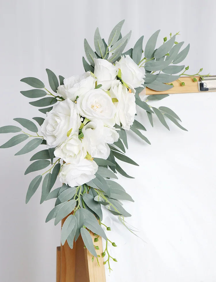 Yannew Artificial Wedding Arch Flowers Kit Boho Dusty Rose Blue Eucalyptus Garland Drapes for Wedding Decorations Welcome Sign