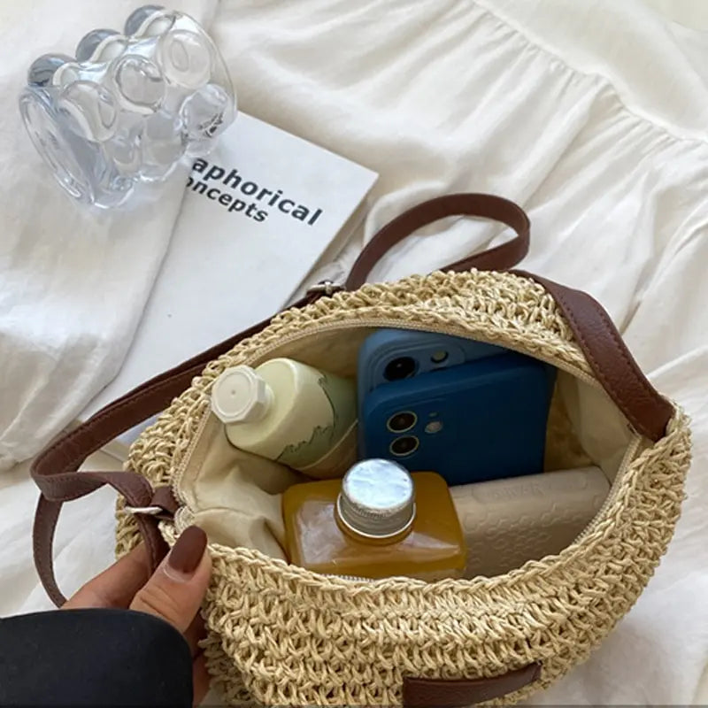 Ladies Summer Straw Woven Crossbody Bag Women Beach Holiday Shopping Woven Shoulder Handbag Messenger Purses for Women Bags