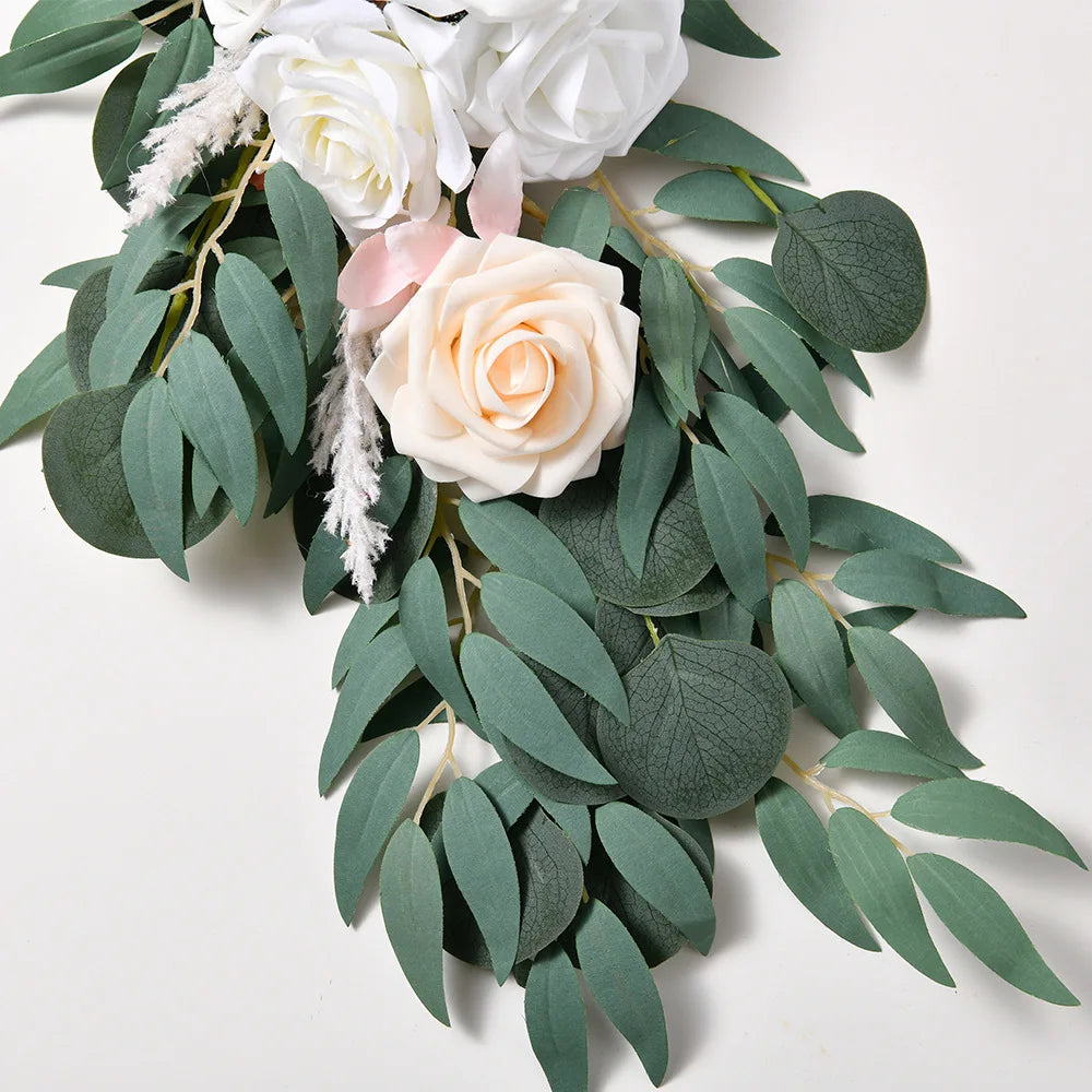 Yannew Artificial Wedding Arch Flowers Kit Boho Dusty Rose Blue Eucalyptus Garland Drapes for Wedding Decorations Welcome Sign