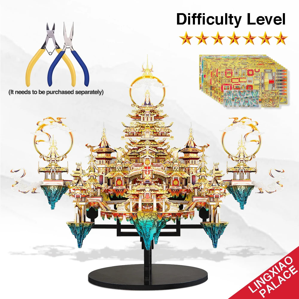 Piececool 3D Metal Puzzle Lingxiao Palace Assembly Model Kits for Adult Jigsaw DIY Set for Brain Teaser Home Decoration