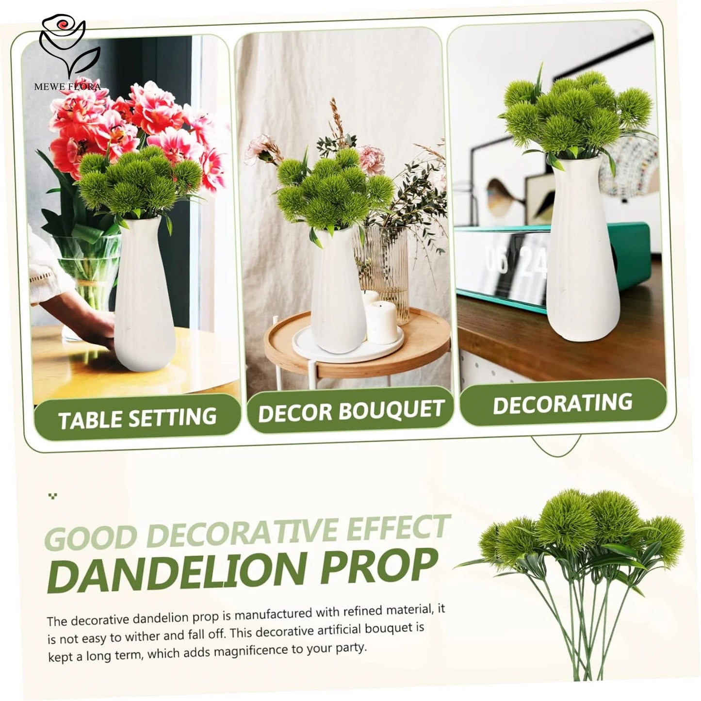 10Pcs Dandelion Artificial Flowers Fake Dandelions Bouquet Boho Home Vase Room Garden Decoration Simulation Plants Wedding Decor