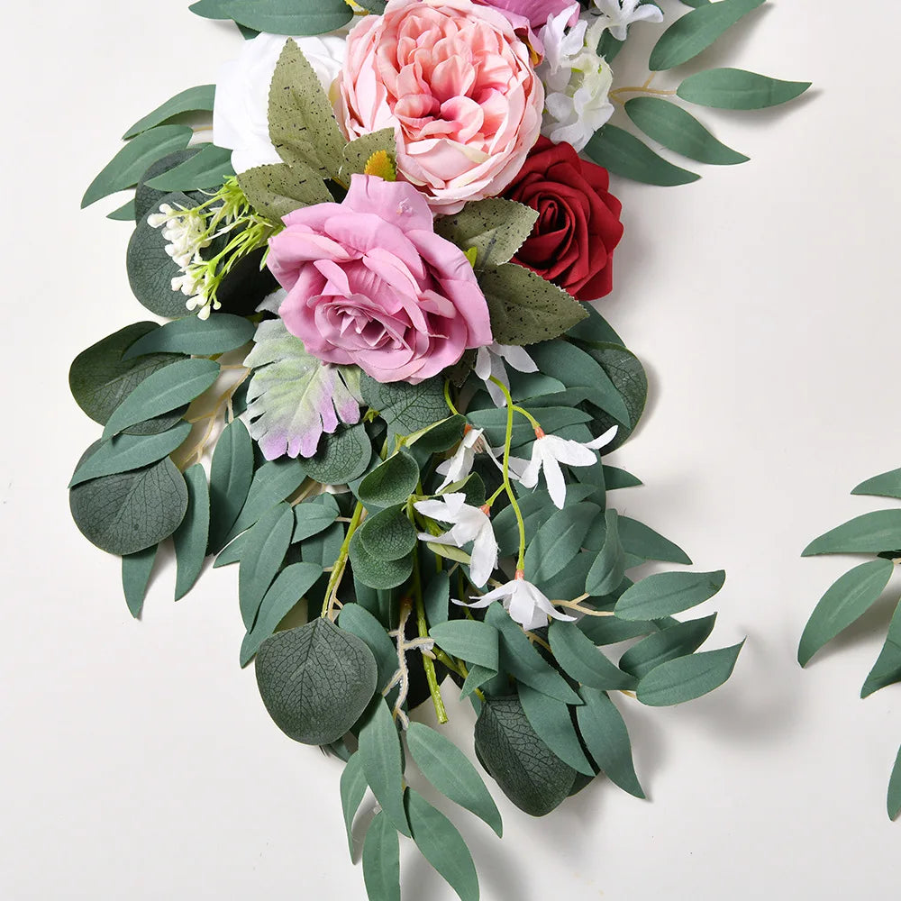 Yannew Artificial Wedding Arch Flowers Kit Boho Dusty Rose Blue Eucalyptus Garland Drapes for Wedding Decorations Welcome Sign