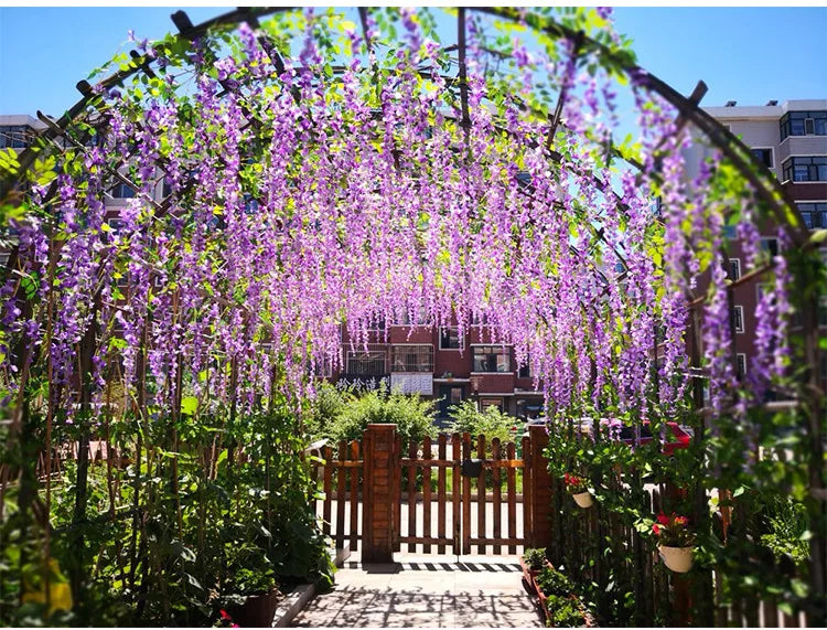 12pcs Wisteria Artificial Flowers Vine Wreath Wedding Arch Decoration Leaf Rattan Trailing Silk Flower Ivy Wall Decor Plants