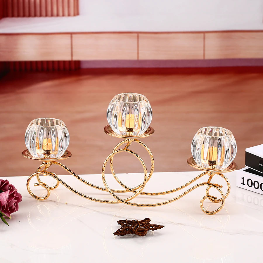 1pc 3 Arms Golden Metal Candle Holder Votive Candle Holder Candelabra, Vintage Candlestick for Table Centerpiece Wedding