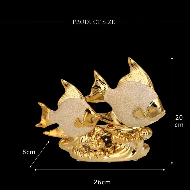Wedding Decor Crafts Ceramic Creative Room Decoration Handicraft Gold Couple Fish Porcelain Figurines Decorations W5166