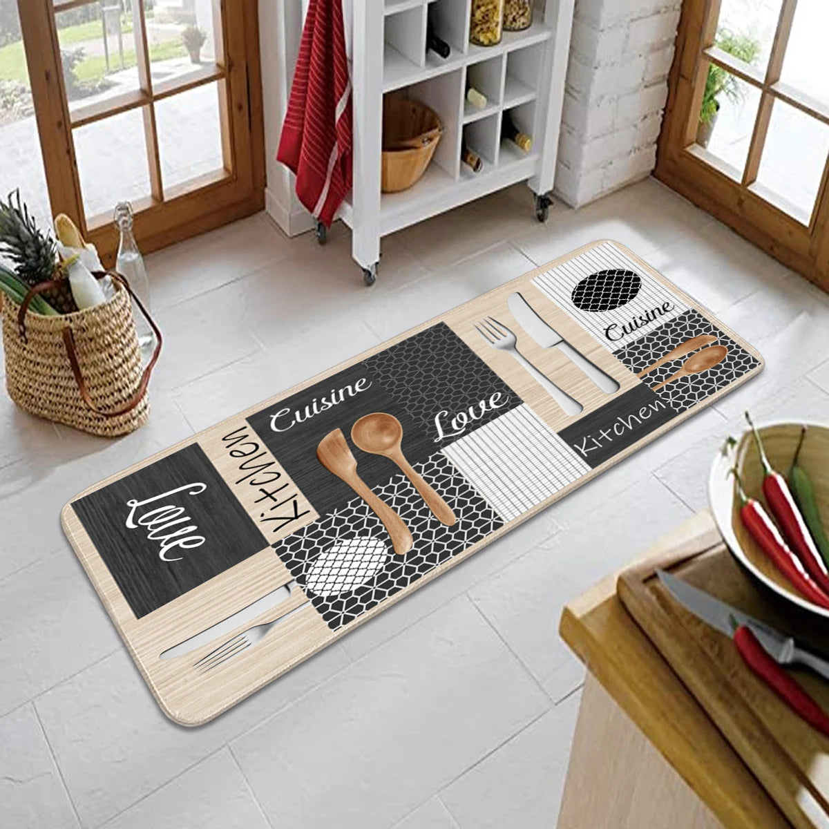 Flannel carpet mat, polyester tableware and various grid patterns, non-slip and anti-fade, suitable for outdoor flooring kitchen