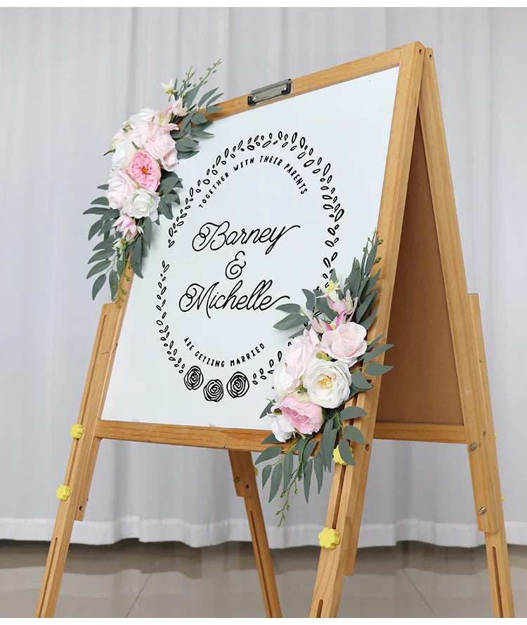 Yannew Artificial Wedding Arch Flowers Kit Boho Dusty Rose Blue Eucalyptus Garland Drapes for Wedding Decorations Welcome Sign