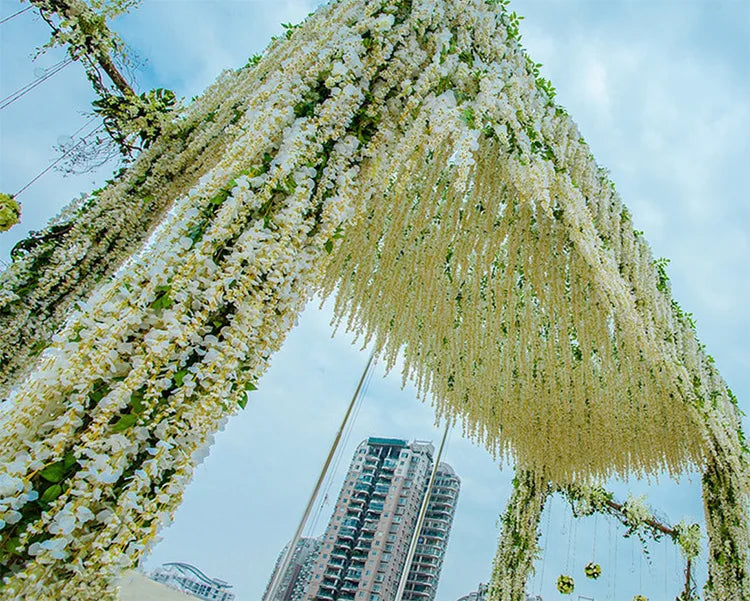 12pcs Wisteria Artificial Flowers Vine Wreath Wedding Arch Decoration Leaf Rattan Trailing Silk Flower Ivy Wall Decor Plants