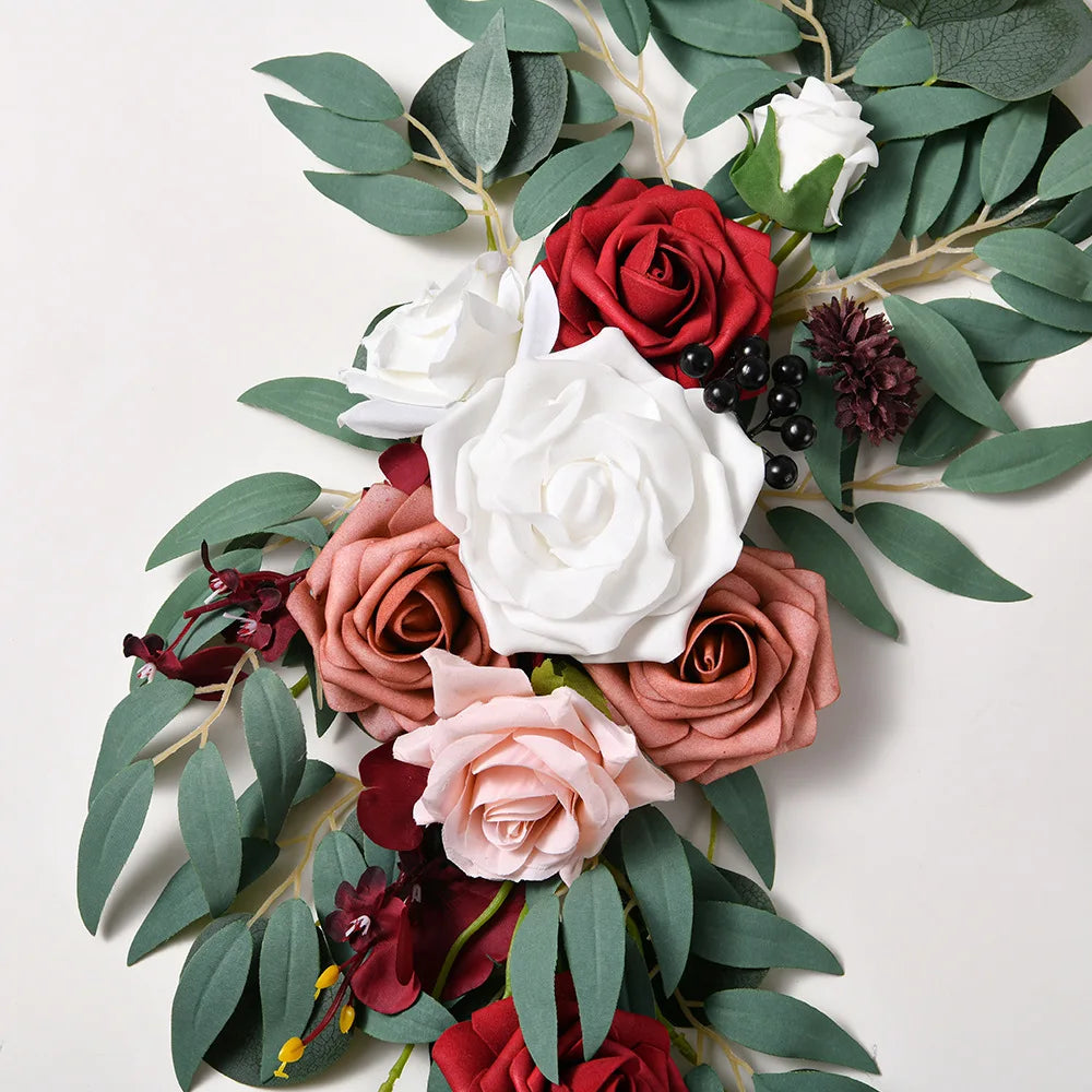 Yannew Artificial Wedding Arch Flowers Kit Boho Dusty Rose Blue Eucalyptus Garland Drapes for Wedding Decorations Welcome Sign