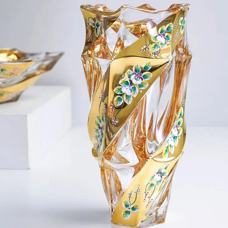 Thickened crystal glass vase decoration Upscale living room table decoration glass water raised flower arrangements fresh flower