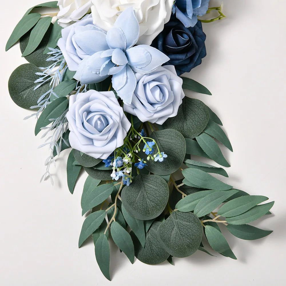 Yannew Artificial Wedding Arch Flowers Kit Boho Dusty Rose Blue Eucalyptus Garland Drapes for Wedding Decorations Welcome Sign
