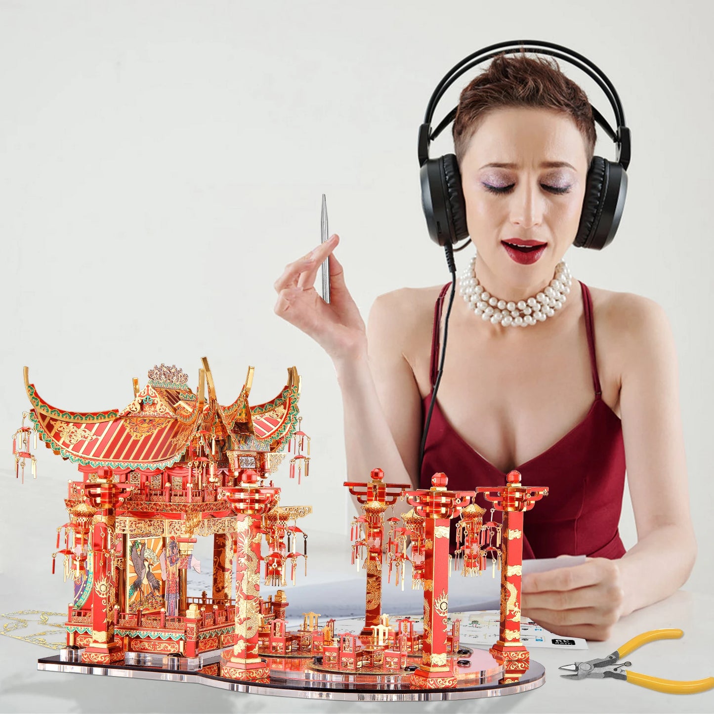 Piececool 3D Metal Puzzle The Red Crabapple Theater Model Building Kits Jigsaw Toy DIY for Adult