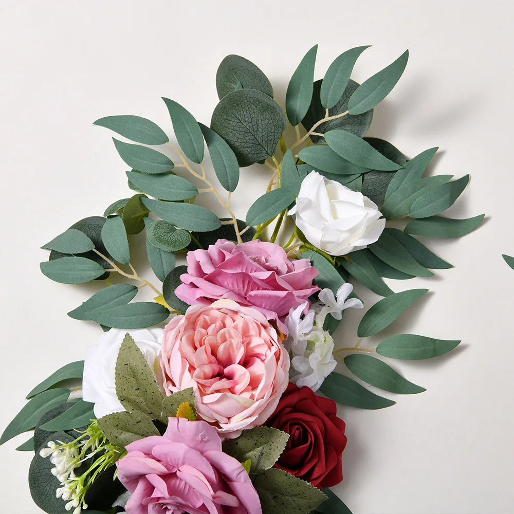 Yannew Artificial Wedding Arch Flowers Kit Boho Dusty Rose Blue Eucalyptus Garland Drapes for Wedding Decorations Welcome Sign