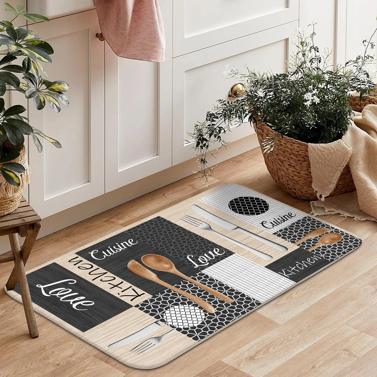 Flannel carpet mat, polyester tableware and various grid patterns, non-slip and anti-fade, suitable for outdoor flooring kitchen