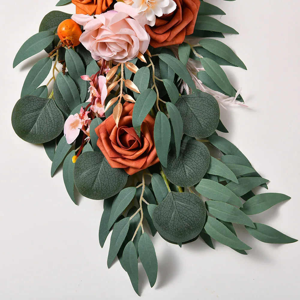 Yannew Artificial Wedding Arch Flowers Kit Boho Dusty Rose Blue Eucalyptus Garland Drapes for Wedding Decorations Welcome Sign