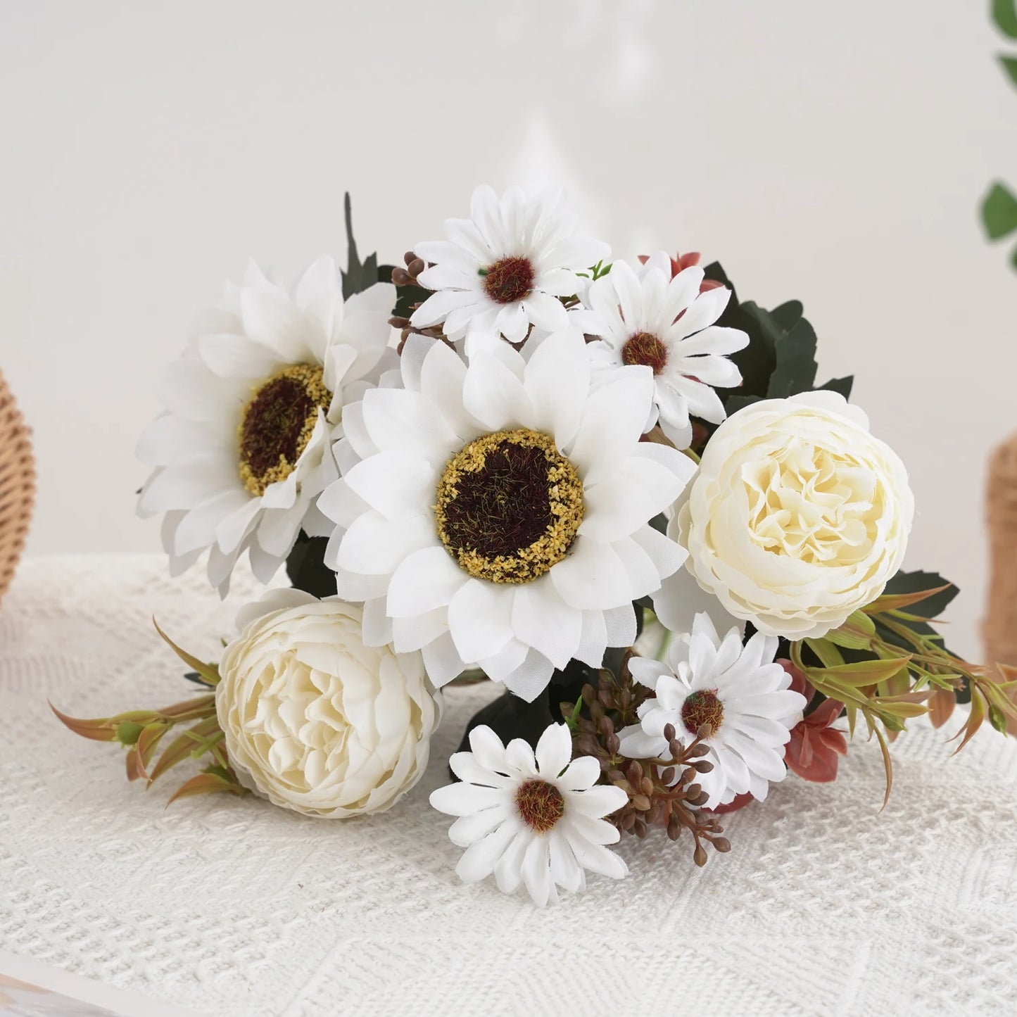 1/4pcs Sunflowers peony Artificial Flowers  Fall Summer Decor, Fake Fall Flowers Silk Faux Sunflower Bouquet Arrangement for Vas