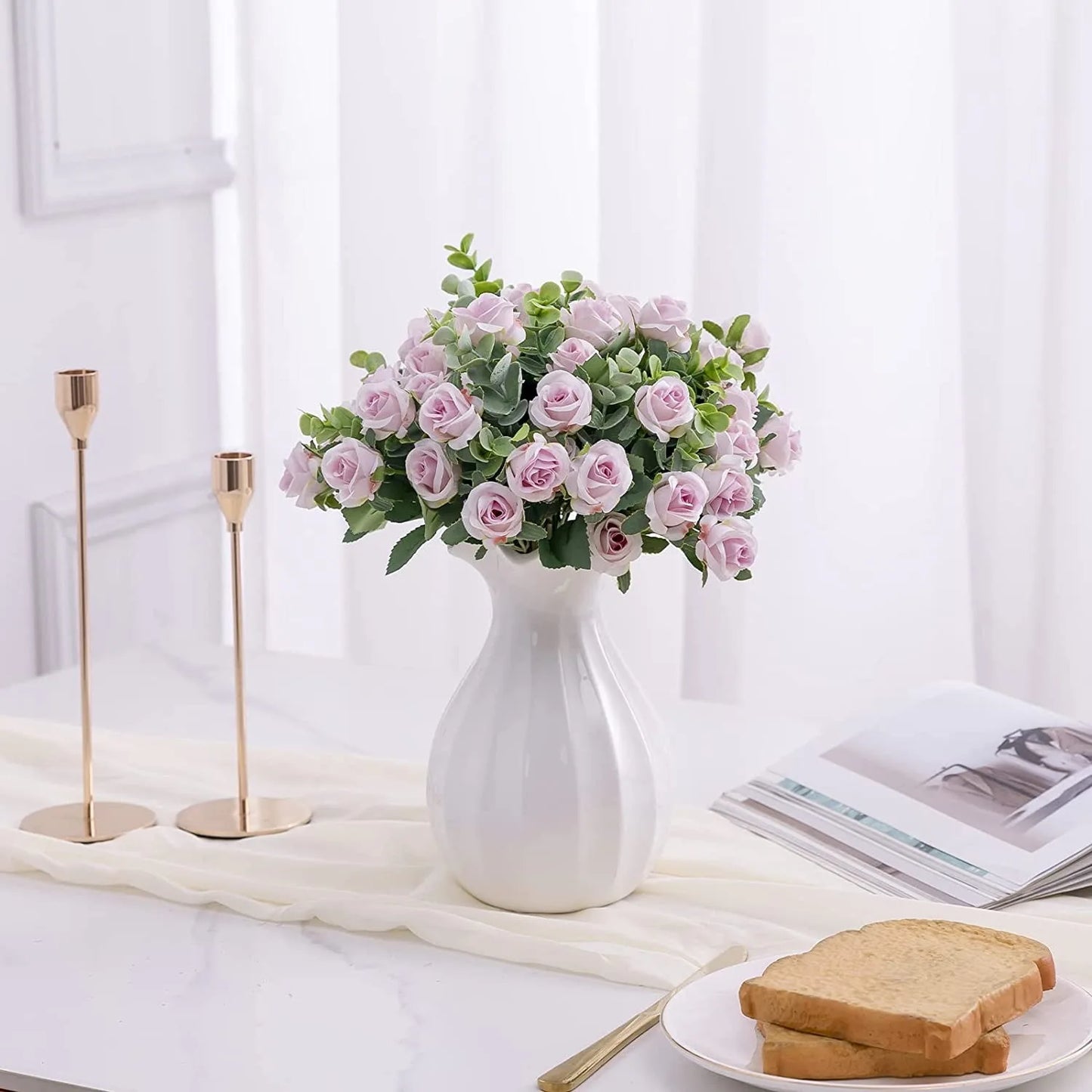 1pcs Artificial Flowers Bouquet Rose Eucalyptus Leaves Wedding Decoration Peony Fake Flower for Party Home Decor Outdoor