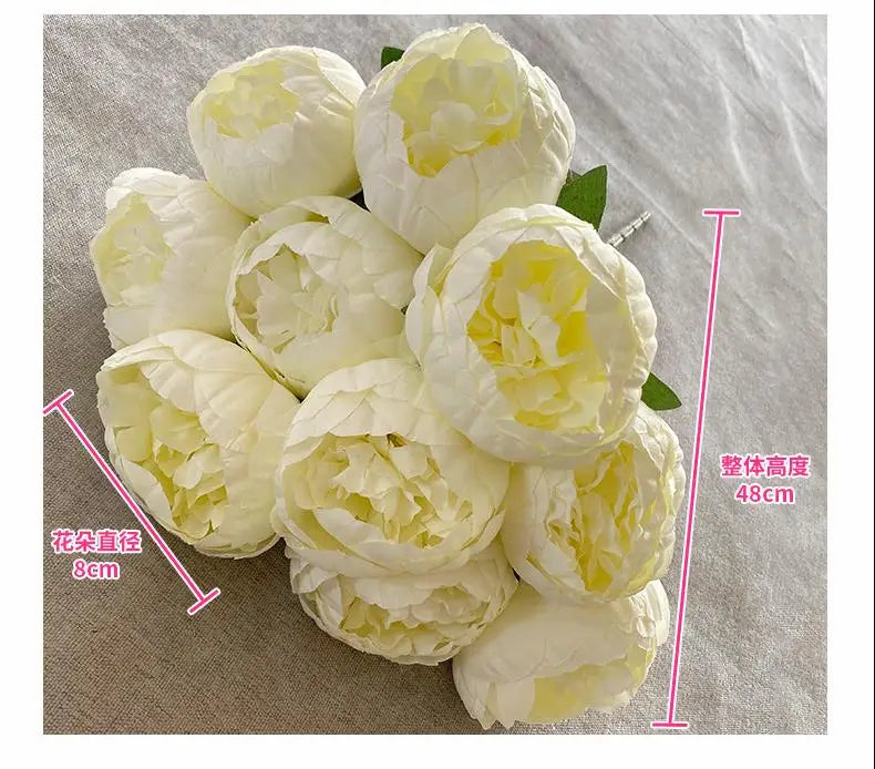 Simulation 10 Core-spun Peony Bouquets for Home Living Room Dining Table Wedding Decoration Fake Artificial Flowers High Quality
