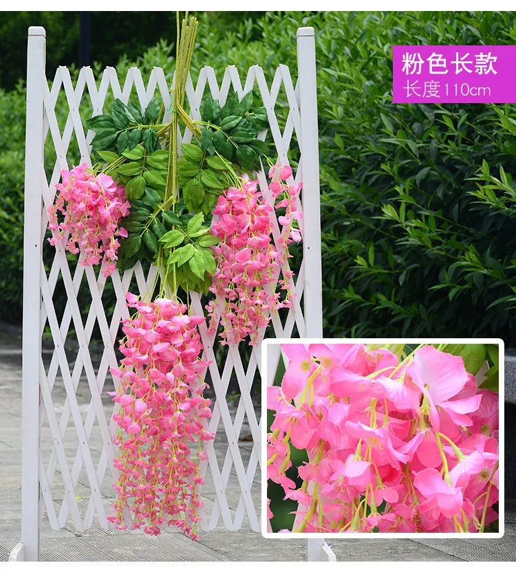 12pcs Wisteria Artificial Flowers Vine Wreath Wedding Arch Decoration Leaf Rattan Trailing Silk Flower Ivy Wall Decor Plants