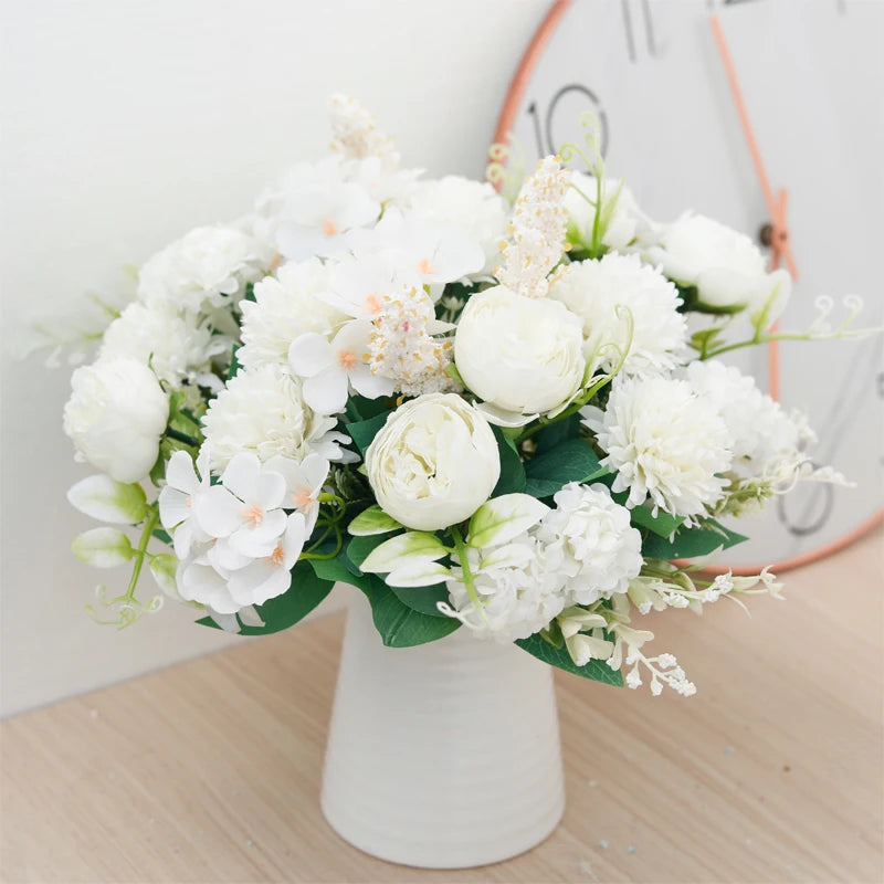 Artificial Flowers Pink Silk Bride Bouquets Peony Wedding Supplies Home Room Garden Decoration Fake Floral Valentine's Day Gifts