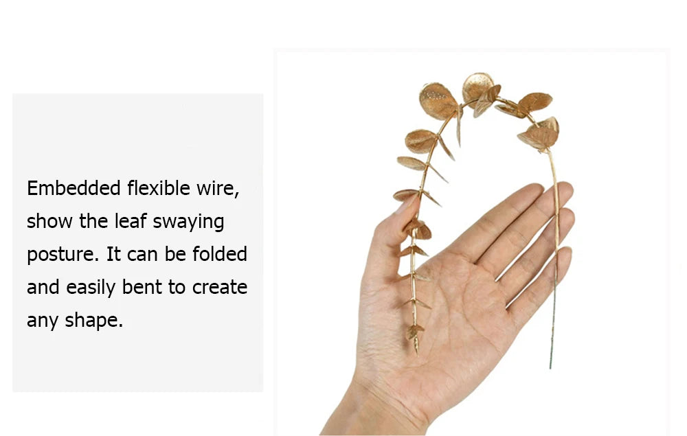 5pcs/Lot Artificial Gold Eucalyptus Branch Stem Artificial Plants for Home Wedding Flower Arrangement Greenery Decoration