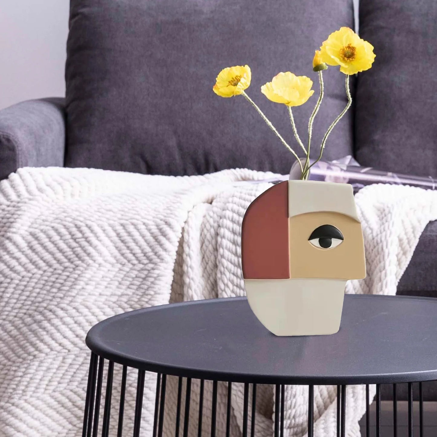 Resin Face Flower Vases Resin Vase For Coffee Table Decor Abstract Face Vase For Home Office Decor Statue Human Face Vase Decor