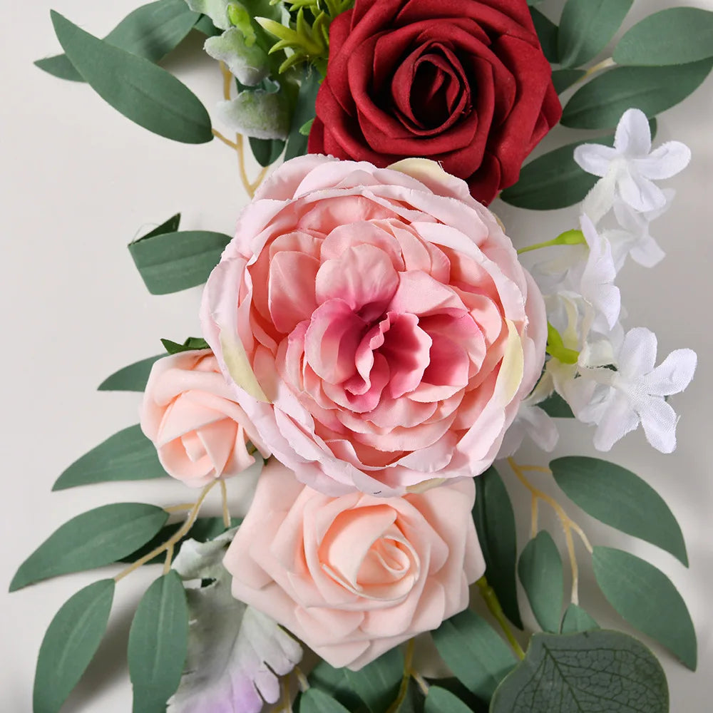 Yannew Artificial Wedding Arch Flowers Kit Boho Dusty Rose Blue Eucalyptus Garland Drapes for Wedding Decorations Welcome Sign