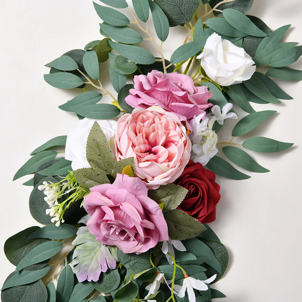 Yannew Artificial Wedding Arch Flowers Kit Boho Dusty Rose Blue Eucalyptus Garland Drapes for Wedding Decorations Welcome Sign