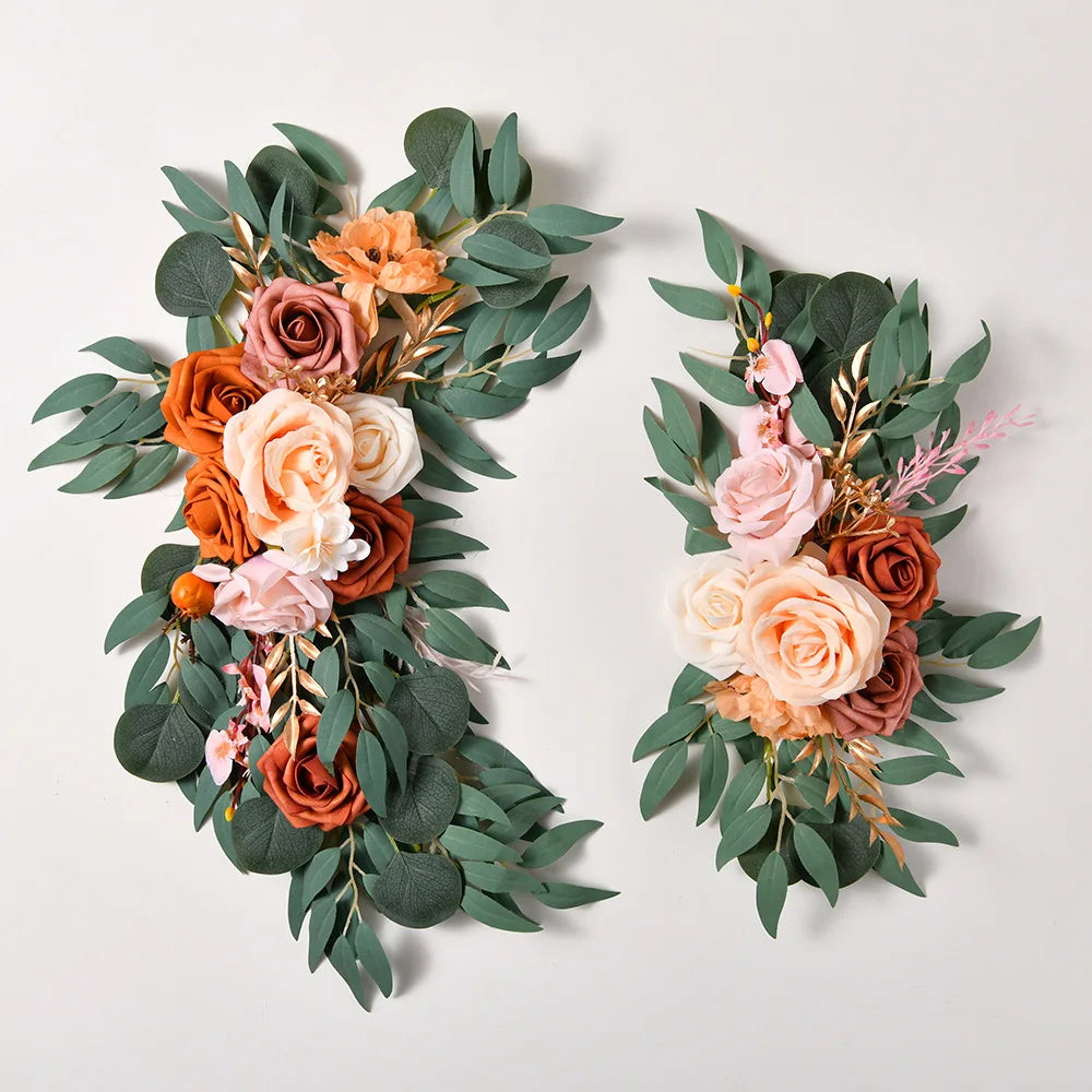 Yannew Artificial Wedding Arch Flowers Kit Boho Dusty Rose Blue Eucalyptus Garland Drapes for Wedding Decorations Welcome Sign
