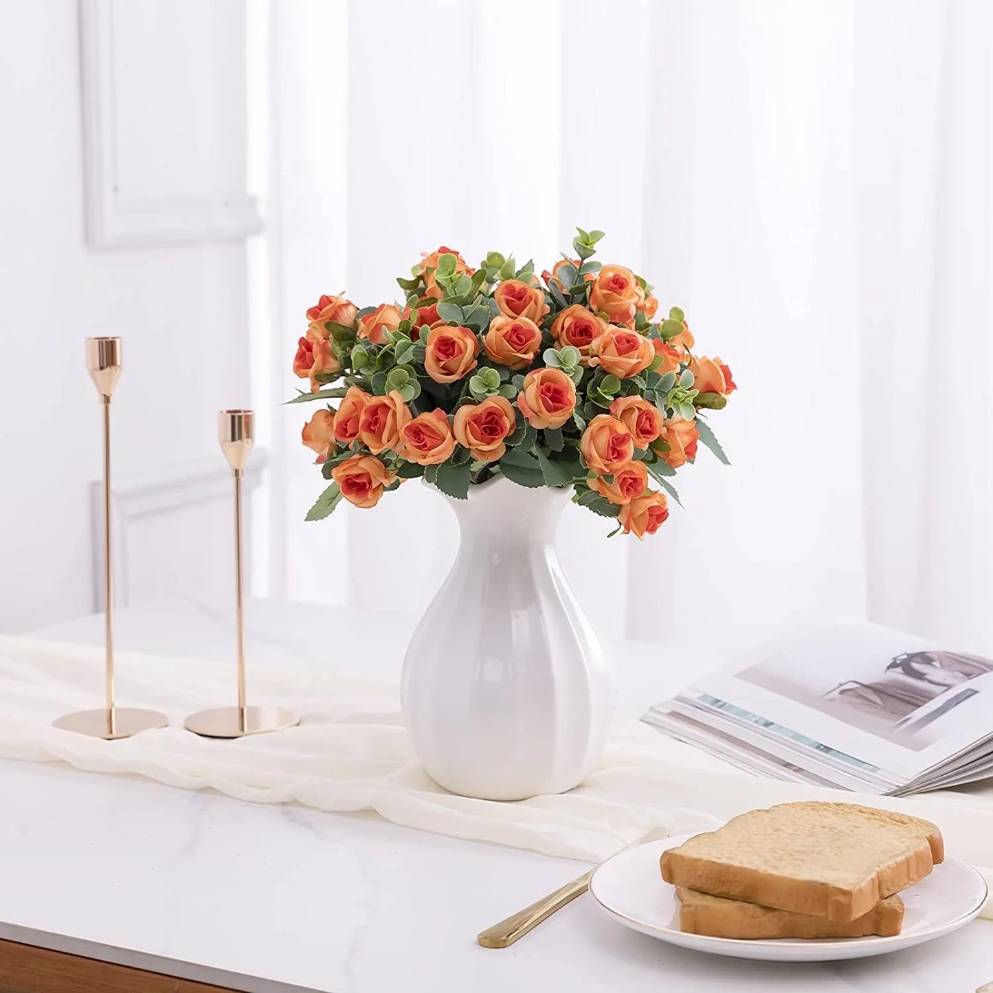 1pcs Artificial Flowers Bouquet Rose Eucalyptus Leaves Wedding Decoration Peony Fake Flower for Party Home Decor Outdoor