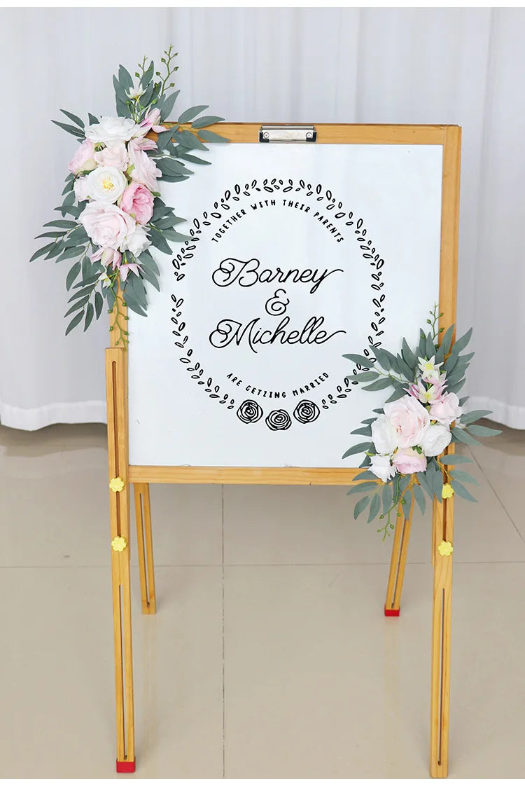 Yannew Artificial Wedding Arch Flowers Kit Boho Dusty Rose Blue Eucalyptus Garland Drapes for Wedding Decorations Welcome Sign