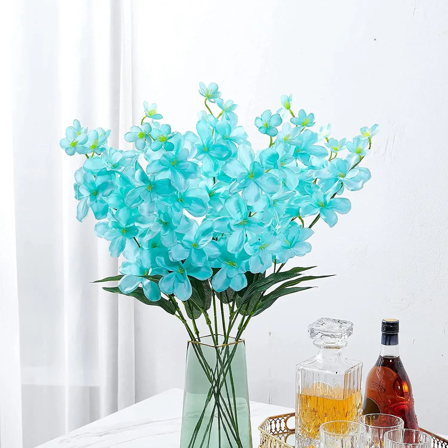 10pcs Artificial Orchids Flowers Blue Long Stems in Bulk for Wedding Home
