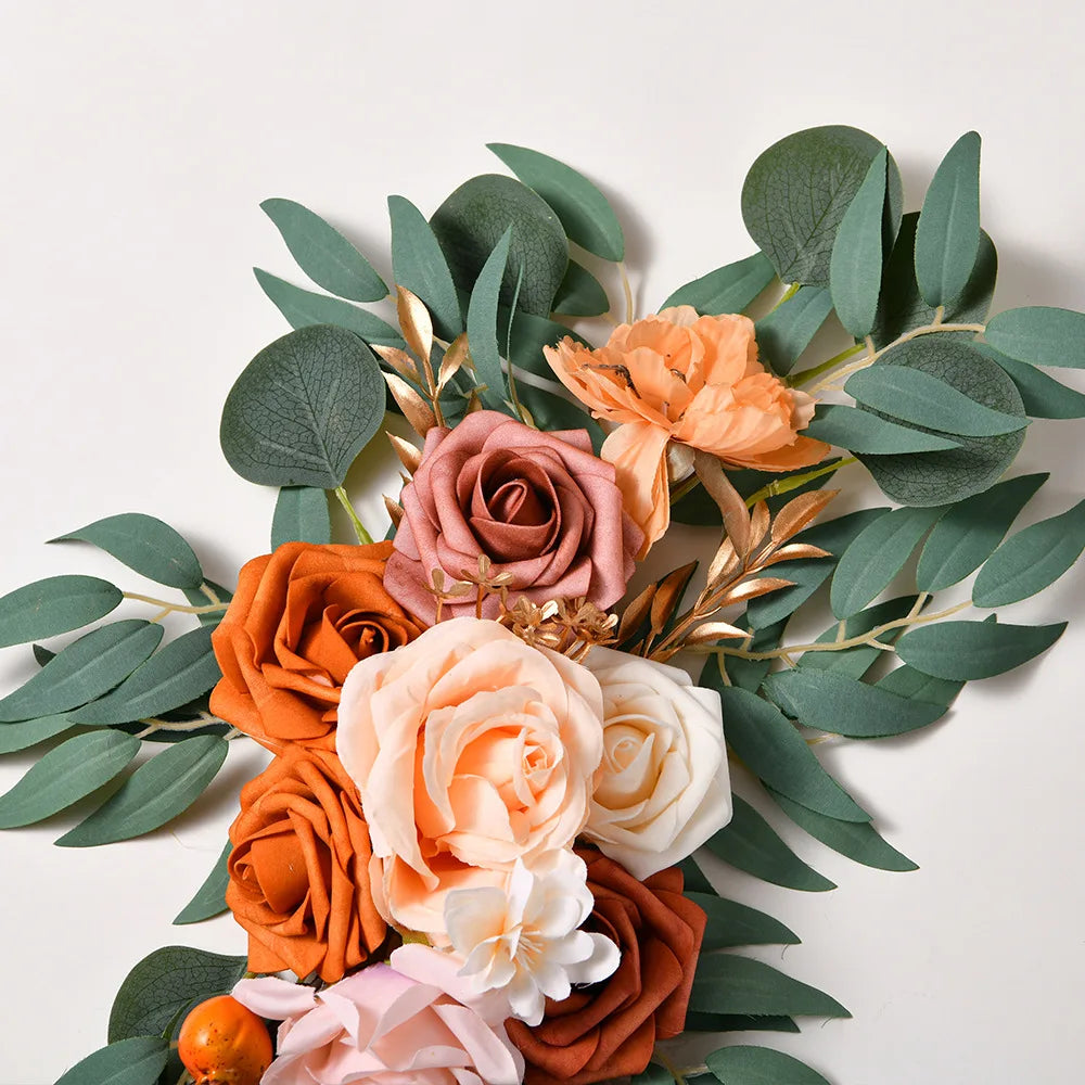 Yannew Artificial Wedding Arch Flowers Kit Boho Dusty Rose Blue Eucalyptus Garland Drapes for Wedding Decorations Welcome Sign